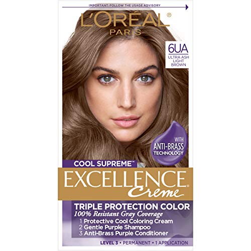 L'Oreal Paris Excellence Cool Supreme Permanent Hair Color, Ash, 100 Percent Gray Coverage Hair Dye, Anti-Brass regimen includes gentle shampoo, and an anti-brass conditioner