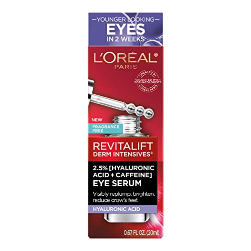 L'Oreal Paris Revitalift Derm Intensives Hyaluronic Acid + Caffeine Hydrating Eye Serum, 0.67 Fl. Oz.