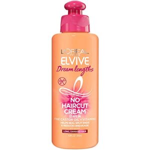 l’oreal paris elvive dream lengths no haircut cream leave in conditioner with fine castor oil, vitamins b3, b5 for long, damaged hair, helps seal split ends and reduces breakage with system 6.8 fl; oz