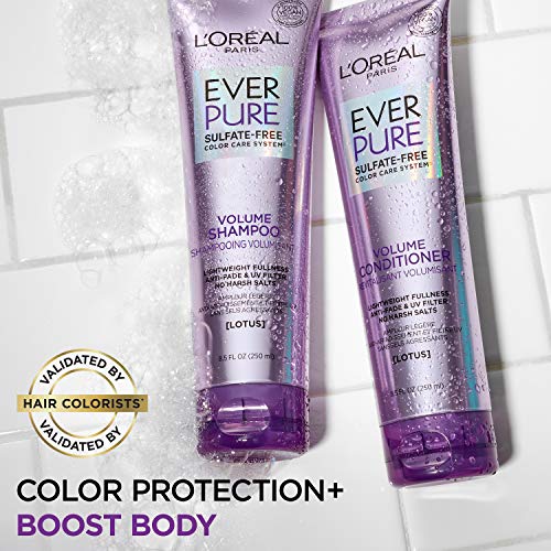 L'Oreal Paris EverPure Volume Sulfate Free Conditioner for Color-Treated Hair, Volume + Shine for Fine, Flat Hair, with Lotus Flower, 11 Fl; Oz (Packaging May Vary)