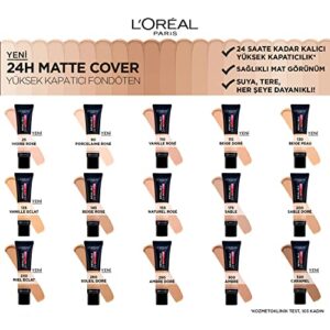 L'Oreal Paris Foundation, Infallible Matte Cover 24hour 200 Golden Sand, Sweat-proof, Heat-proof, Transfer-proof and Water-proof, SPF 18, 30 ml