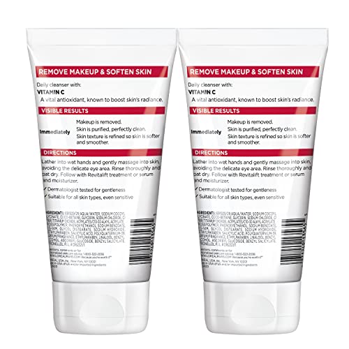 L'Oréal Paris Revitalift Daily Cream Cleanser, Gentle Makeup Remover Face Wash with Vitamin C, 5 fl. oz (Pack of 2)