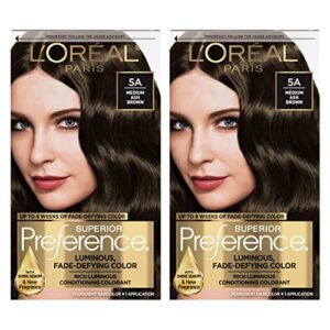l’oreal paris superior preference fade-defying + shine permanent hair color, 5a medium ash brown, pack of 2, hair dye