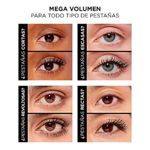 L'Oreal Paris Makeup Air Volume Mega Mascara, Lightweight & Long-lasting Volumizing Mascara for Voluminous Eyelashes, Washable Black, 0.3 Fl Oz