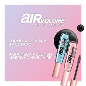 L'Oreal Paris Makeup Air Volume Mega Mascara, Lightweight & Long-lasting Volumizing Mascara for Voluminous Eyelashes, Washable Black, 0.3 Fl Oz