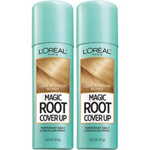 l’oreal paris hair color magic root cover up temporary colored concealer spray for gray roots, lightweight formula, ammonia and peroxide free, light to medium blonde, 2 count