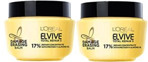 l’oreal paris hair care elvive total repair 5 damage erasing balm, conditioning hair mask for damaged hair, with almond and protein, 8.5 fl; oz, (pack of 2)