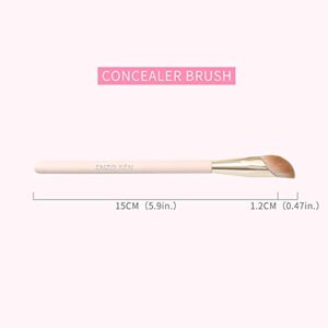 Angled Concealer Brush Under Eye by ENZO KEN, Small Nose Contour Brushes for Dark Circles Puffiness, Face Eyebrow Puffy Eyes, Mature Skin, Length Natural Light, BB Cream Liquid Blending (11-M-Pink)