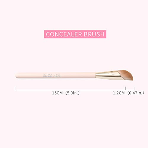 Angled Concealer Brush Under Eye by ENZO KEN, Small Nose Contour Brushes for Dark Circles Puffiness, Face Eyebrow Puffy Eyes, Mature Skin, Length Natural Light, BB Cream Liquid Blending (11-M-Pink)