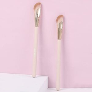 Angled Concealer Brush Under Eye by ENZO KEN, Small Nose Contour Brushes for Dark Circles Puffiness, Face Eyebrow Puffy Eyes, Mature Skin, Length Natural Light, BB Cream Liquid Blending (11-M-Pink)