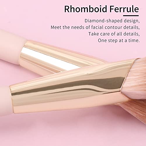 Angled Concealer Brush Under Eye by ENZO KEN, Small Nose Contour Brushes for Dark Circles Puffiness, Face Eyebrow Puffy Eyes, Mature Skin, Length Natural Light, BB Cream Liquid Blending (11-M-Pink)