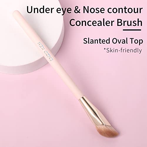 Angled Concealer Brush Under Eye by ENZO KEN, Small Nose Contour Brushes for Dark Circles Puffiness, Face Eyebrow Puffy Eyes, Mature Skin, Length Natural Light, BB Cream Liquid Blending (11-M-Pink)