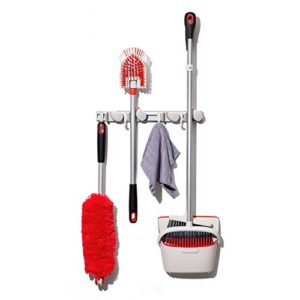 oxo good grips wall-mounted mop and broom organizer