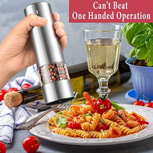 Electric Salt and Pepper Grinder Set - USB Rechargeable - No Battery Needed Modern Style - Automatic Black Peppercorn & Sea Salt Spice Mill Set with Adjustable Coarseness & LED Light Refillable