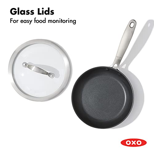 OXO Good Grips Pro 8" Fry Pan Skillet with Lid, 3-Layered German Engineered Nonstick Coating, Dishwasher Safe, Oven & Broiler Safe, Stainless-Steel Handle, Black