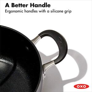 OXO Good Grips 3QT Chef's Pan with Lid and Helper Handle, 3-Layered German Engineered Nonstick Coating, Stainless Steel Handle with Nonslip Silicone, Black