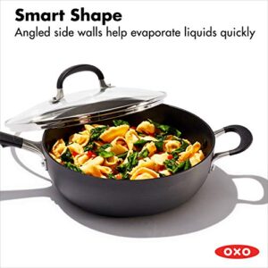 OXO Good Grips 3QT Chef's Pan with Lid and Helper Handle, 3-Layered German Engineered Nonstick Coating, Stainless Steel Handle with Nonslip Silicone, Black