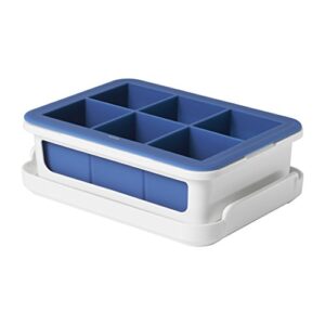 OXO Good Grips Silicone Stackable Ice Cube Tray with Lid - Large Cube,Dark Blue