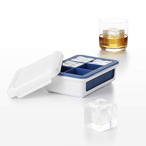 OXO Good Grips Silicone Stackable Ice Cube Tray with Lid - Large Cube,Dark Blue