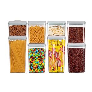 food storage containers, pop airtight food storage containers with lids for kitchen pantry organizing stackable container for cereal snack flour sugar coffee spaghetti – 8 pcs set [(1.2, 2.0, 2.7, 3.3qt)*2]