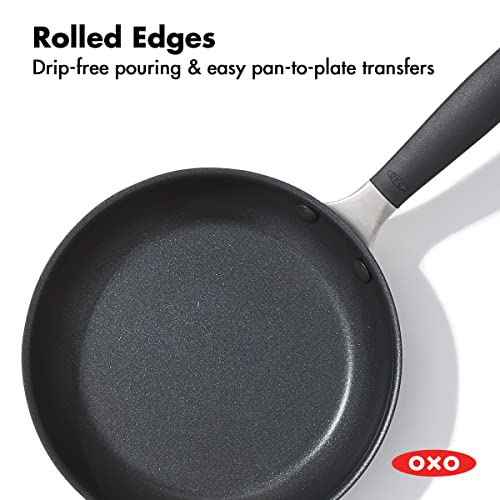 OXO Good Grips 8" Frying Pan Skillet with Lid, 3-Layered German Engineered Nonstick Coating, Stainless Steel Handle with Nonslip Silicone, Black