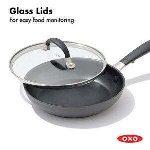 OXO Good Grips 8" Frying Pan Skillet with Lid, 3-Layered German Engineered Nonstick Coating, Stainless Steel Handle with Nonslip Silicone, Black
