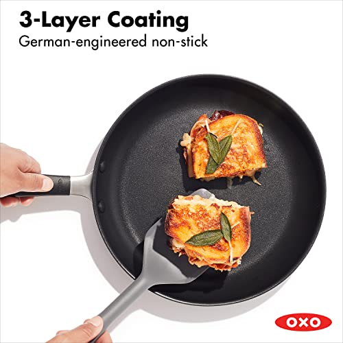 OXO Good Grips 8" Frying Pan Skillet with Lid, 3-Layered German Engineered Nonstick Coating, Stainless Steel Handle with Nonslip Silicone, Black