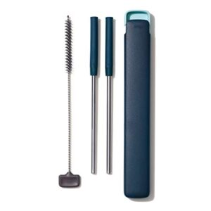oxo good grips stainless steel 4 piece reusable straw set with case – green