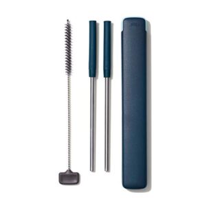 OXO Good Grips Stainless Steel 4 Piece Reusable Straw Set with Case - Green