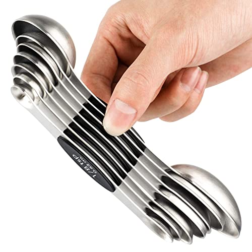 Magnetic Measuring Spoons Set of 7 Stainless Steel Dual Sided Teaspoon Tablespoon for Measuring Dry and Liquid Ingredients