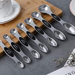 Magnetic Measuring Spoons Set of 7 Stainless Steel Dual Sided Teaspoon Tablespoon for Measuring Dry and Liquid Ingredients