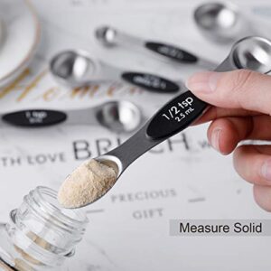 Magnetic Measuring Spoons Set of 7 Stainless Steel Dual Sided Teaspoon Tablespoon for Measuring Dry and Liquid Ingredients