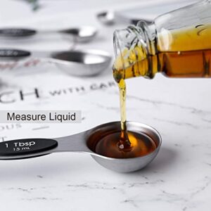 Magnetic Measuring Spoons Set of 7 Stainless Steel Dual Sided Teaspoon Tablespoon for Measuring Dry and Liquid Ingredients