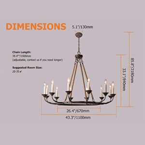 LOVEDIMA Vintage Flaxen Hemp Rope andMetal 12-Light Rustic Round Candelabra Chandelier in Rust