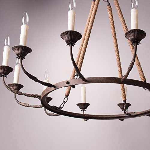 LOVEDIMA Vintage Flaxen Hemp Rope andMetal 12-Light Rustic Round Candelabra Chandelier in Rust