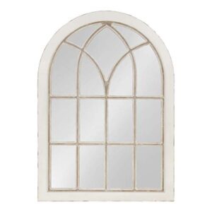 kate and laurel nikoletta large classic wood windowpane arch mirror, 31×44, distressed coastal white