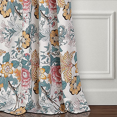 Lush Decor Sydney Curtains | Floral Garden Room Darkening Window Panel Set for Living, Dining, Bedroom (Pair), 84” x 52”, Blue and Yellow, L, Blue & Yellow