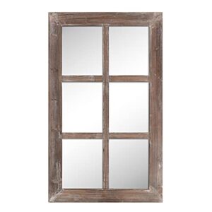 barnyard designs 24×40 windowpane wood farmhouse wall mirror, wooden large rustic wall mirror, bedroom mirrors for wall decor, decorative wood wall mirror living room or entryway mirror frame, brown