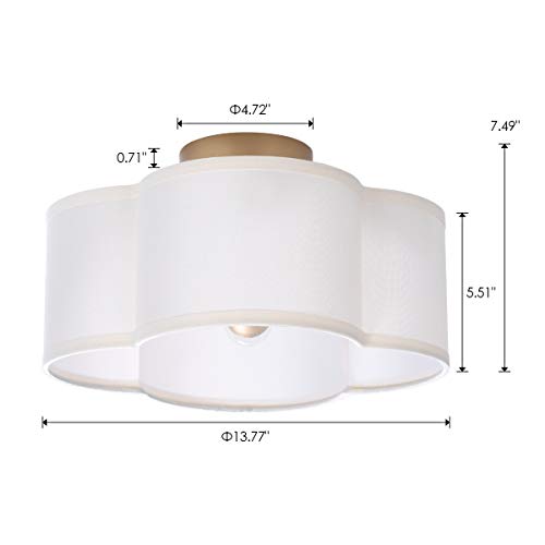 VILUXY Semi-Flush Mount Ceiling Light Fixture Cream White Fabric Drum Shade Antique Brass Brush Paint Finish for Bedroom, Dining Room, Corridor, Living Room 13.77" 4-Light