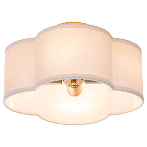 VILUXY Semi-Flush Mount Ceiling Light Fixture Cream White Fabric Drum Shade Antique Brass Brush Paint Finish for Bedroom, Dining Room, Corridor, Living Room 13.77" 4-Light