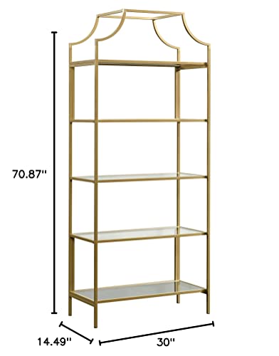 Sauder 421434 International Lux Bookcase, L: 30.0" x W: 14.49" x H: 70.87", Satin Gold Finish