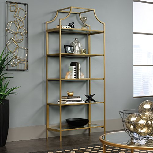 Sauder 421434 International Lux Bookcase, L: 30.0" x W: 14.49" x H: 70.87", Satin Gold Finish