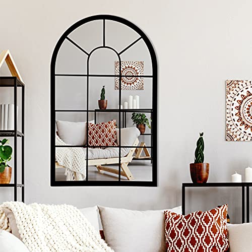 HQiJun Wall Mirror Window Decorative Mirrors Arched Farmhouse for Living Room Bedroom Entryway Bathroom Vanity (19.7” x31.5” x0.9”)