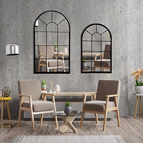 HQiJun Wall Mirror Window Decorative Mirrors Arched Farmhouse for Living Room Bedroom Entryway Bathroom Vanity (19.7” x31.5” x0.9”)