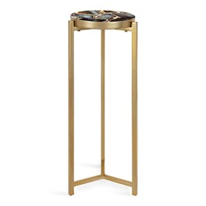 kate and laurel aguilar glam drink table, 8″ x 8″ x 23″, gold, transitional tea table and plant stand with agate tabletop