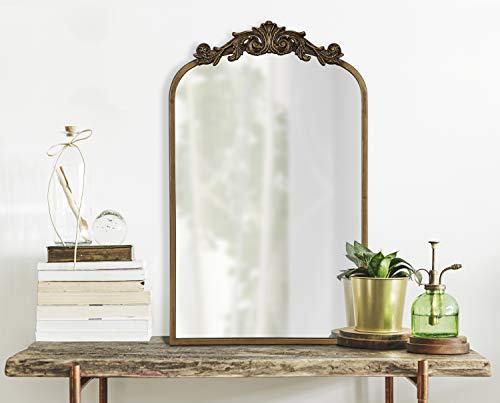 Kate and Laurel Arendahl Traditional Arch Mirror, 19" x 30.75", Gold, Baroque Inspired Wall Decor