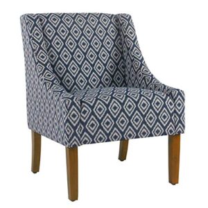 homepop modern swoop arm accent chair, blue geometric pattern