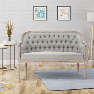 christopher knight home faye traditional fabric tufted upholstered loveseat, light gray, antique