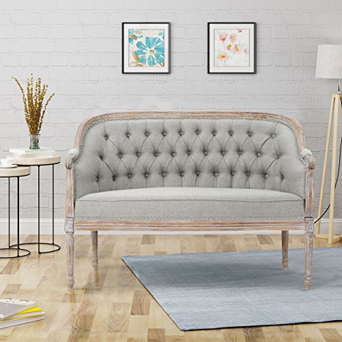 Christopher Knight Home Faye Traditional Fabric Tufted Upholstered Loveseat, Light Gray, Antique