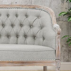 Christopher Knight Home Faye Traditional Fabric Tufted Upholstered Loveseat, Light Gray, Antique